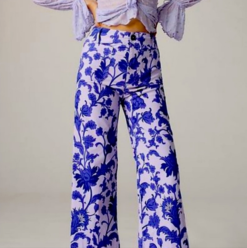 Anthropologie Meave Floral Wide-Leg Pants